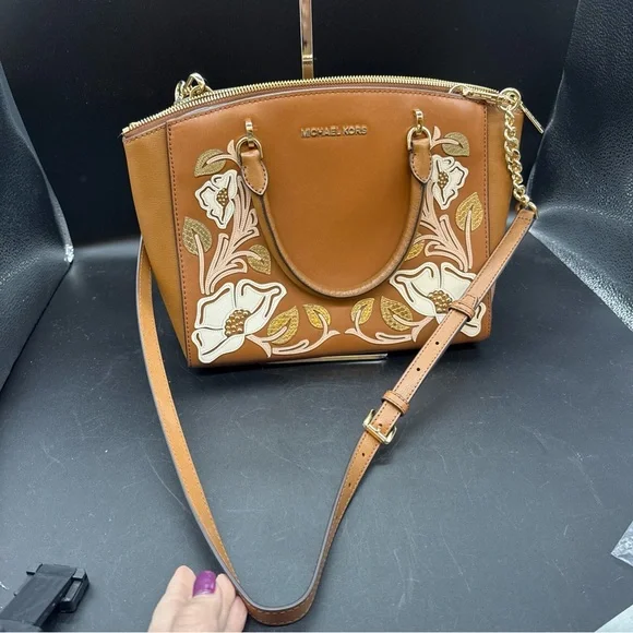 Michael Kors Brown Floral Handbag - Picture 3 of 10
